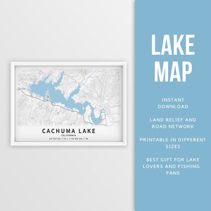 Mapa imprimible del lago Cachuma, California, EE. UU. - Descarga instantánea \ Mapa del lago \ Cartel del mapa \ Decoración de la casa del lago \ LakeLife \ Pesca \ Paseos en bote