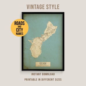 Guam, Mariana Islands Vintage Style Map, Printable Guam City Poster (Instant Download)