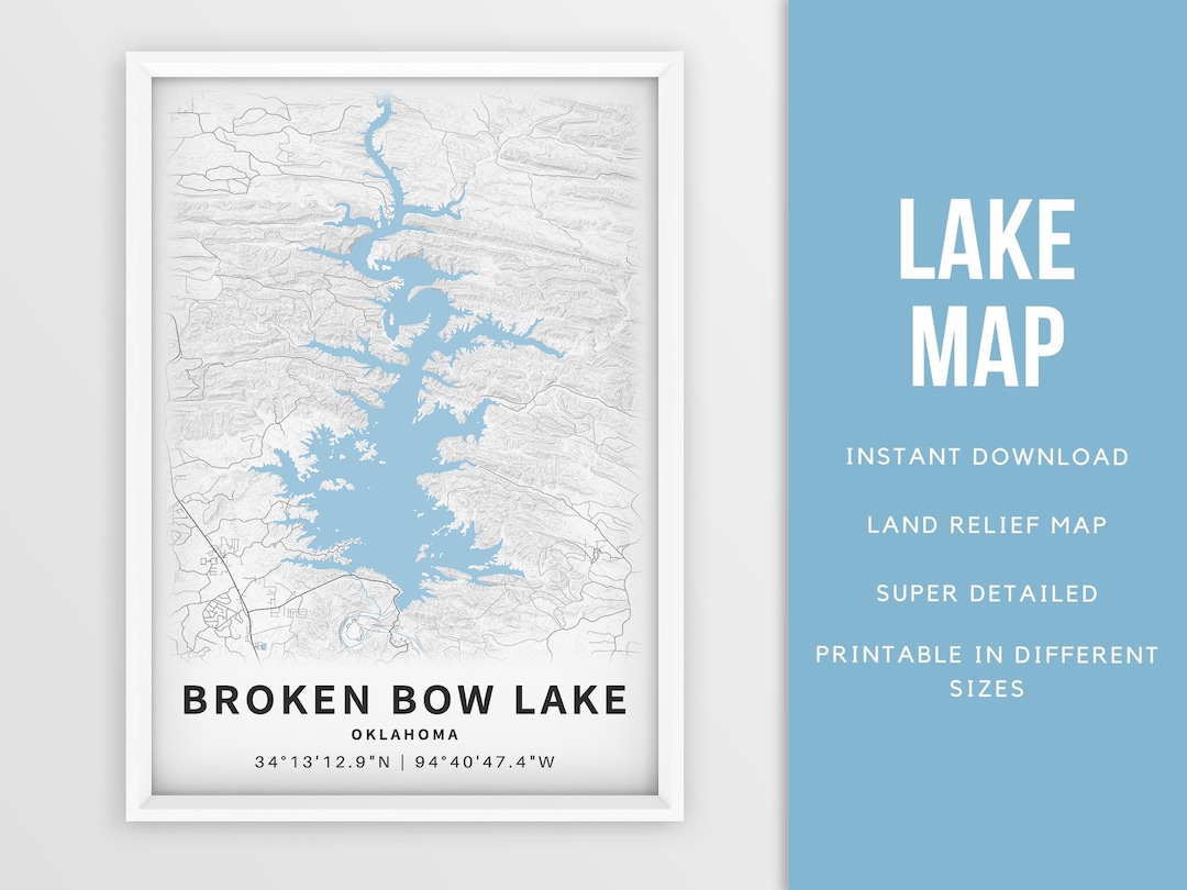 Printable Map Broken Bow Lake Oklahoma United States Etsy