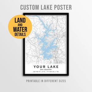 Impression de carte personnalisée du lac, n'importe quel décor de maison au bord du lac (téléchargement numérique)