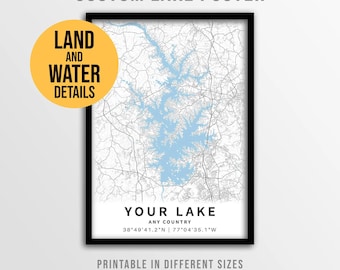Impression de carte personnalisée du lac, n'importe quel décor de maison au bord du lac (téléchargement numérique)