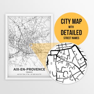 Druckbare Karte von Aix-en-Provence, Frankreich mit Straßennamen - Sofort Download ~ Karte ~ ~ Karte ~ ~ Karte ~ ~ Karte ~ ~ Karte ~