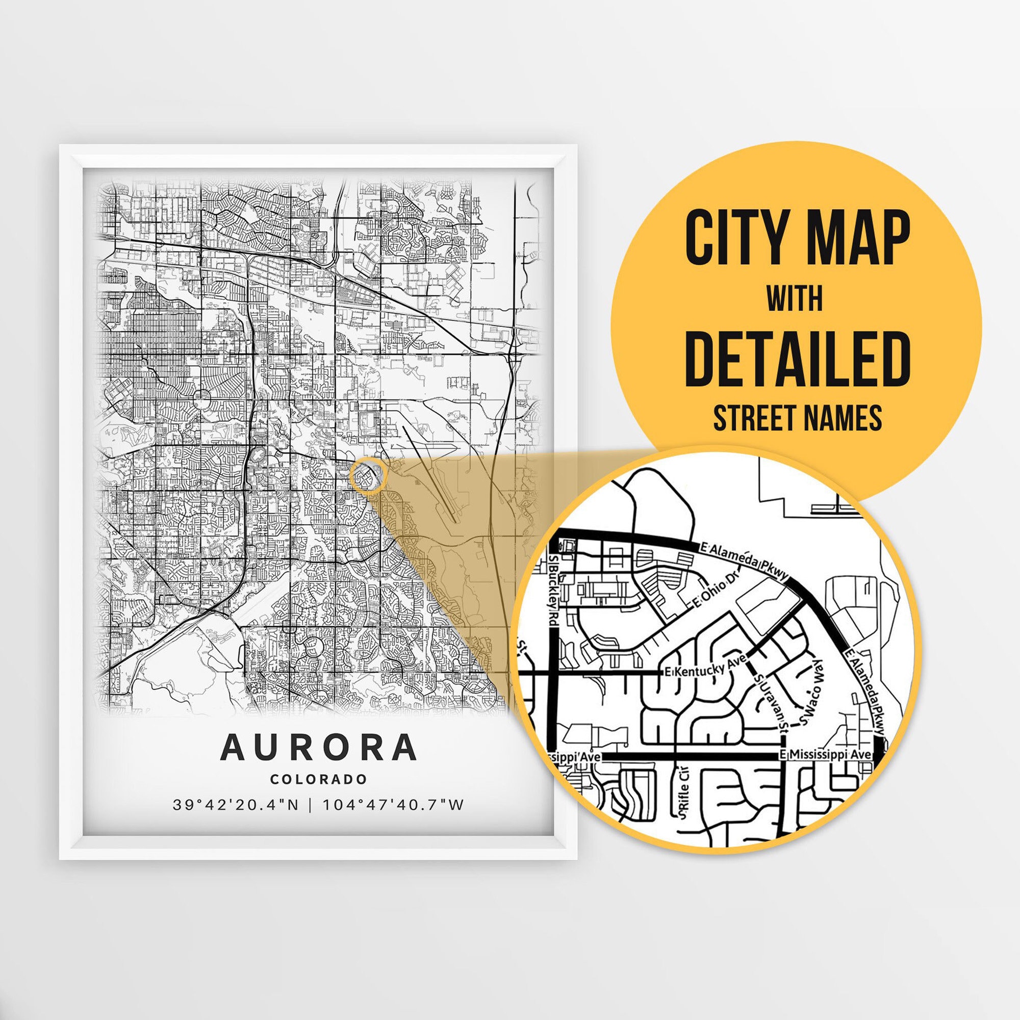 Aurora Street Map - Etsy, image size:2000x2000