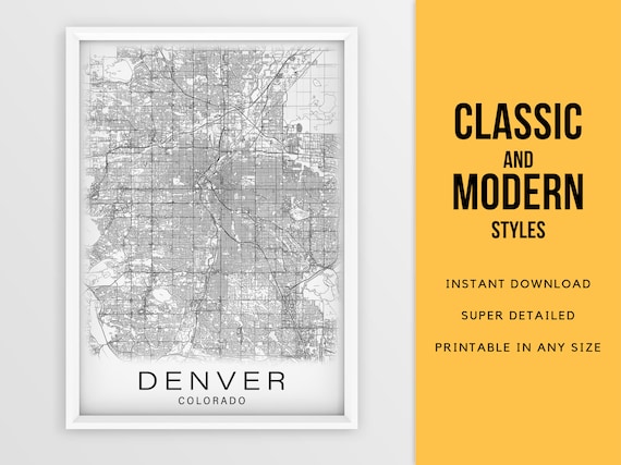 Printable Map of Denver CO Map Print Colorado USA City Map - Etsy