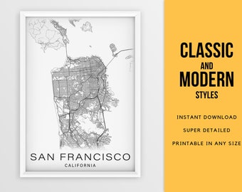 Printable Map of San Francisco California United States With | Etsy