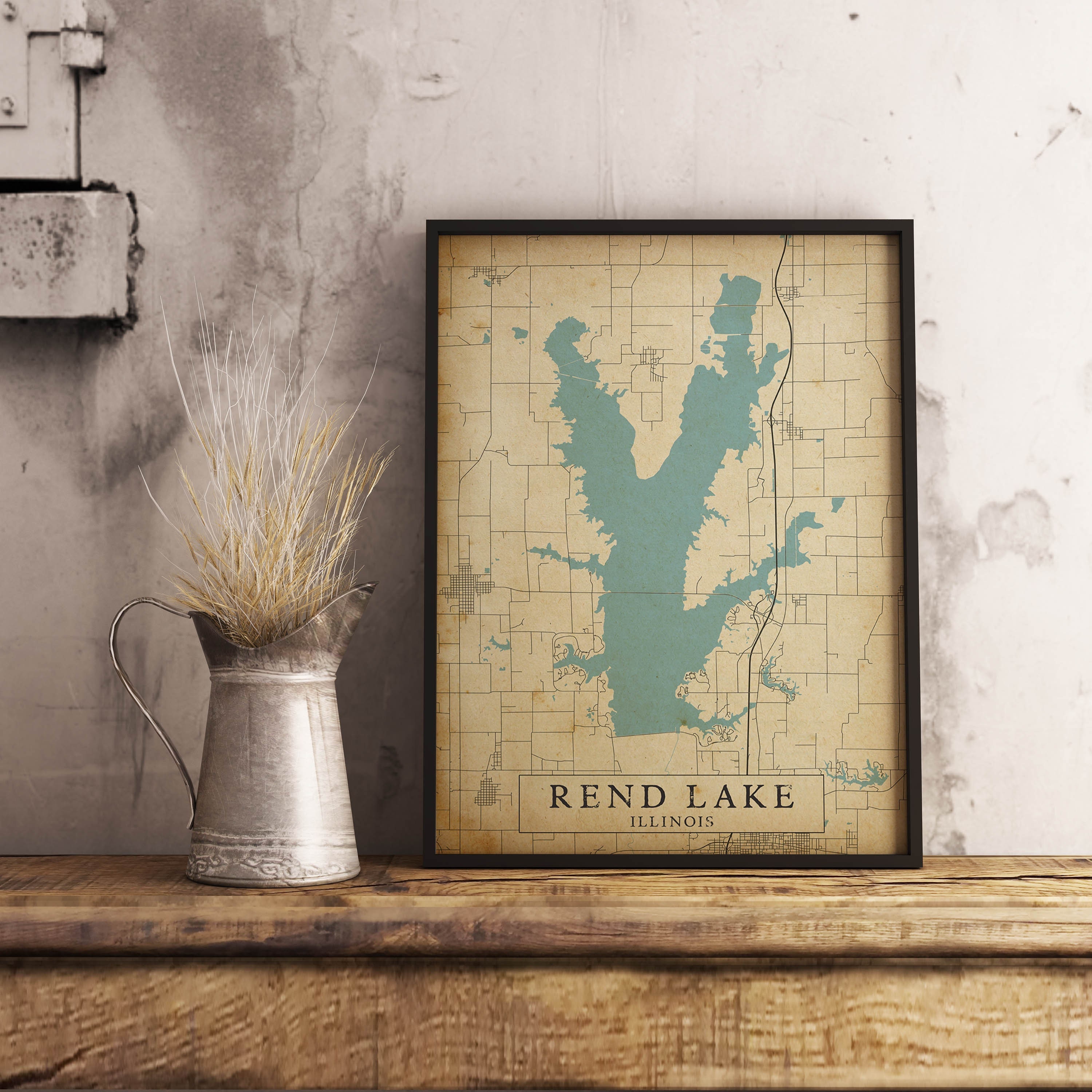 Vintage Style Map of Rend Lake Illinois USA Instant Etsy