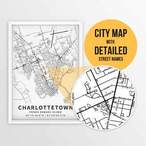 Printable Map of Charlottetown, Prince Edward Island, Canada with Street Names - Instant Download \ City Map \ Travel Gift \ City Poster