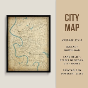 Printable Vintage Style Map of Dusseldorf, Germany - Instant Download \ Street Map \ Map Poster \ Antique Style \ Map Print \ Germany gift