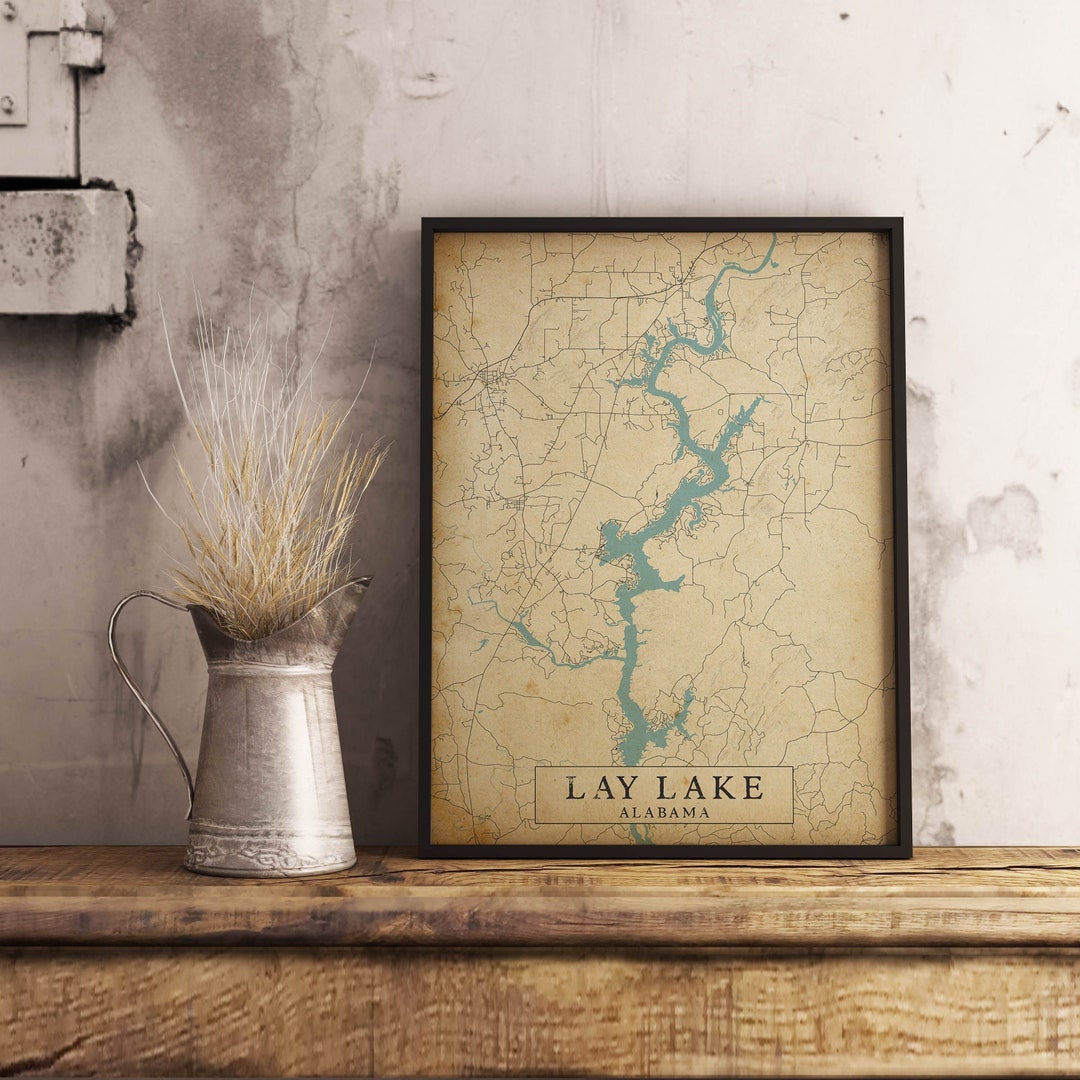 Vintage Style Map of Lay Lake Alabama USA Instant Download Etsy