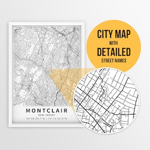 Druckbare Karte von Montclair, New Jersey, USA mit Straßennamen - sofortiger Download ~ Karte ~ ~ Stadt Karte ~ Strassenkarte Print
