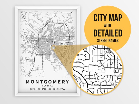 Montgomery Map INSTANT DOWNLOAD Montgomery Alabama City Map Printable Montgomery Map INSTANT DOWNLOAD Montgomery Alabama City Map Printable