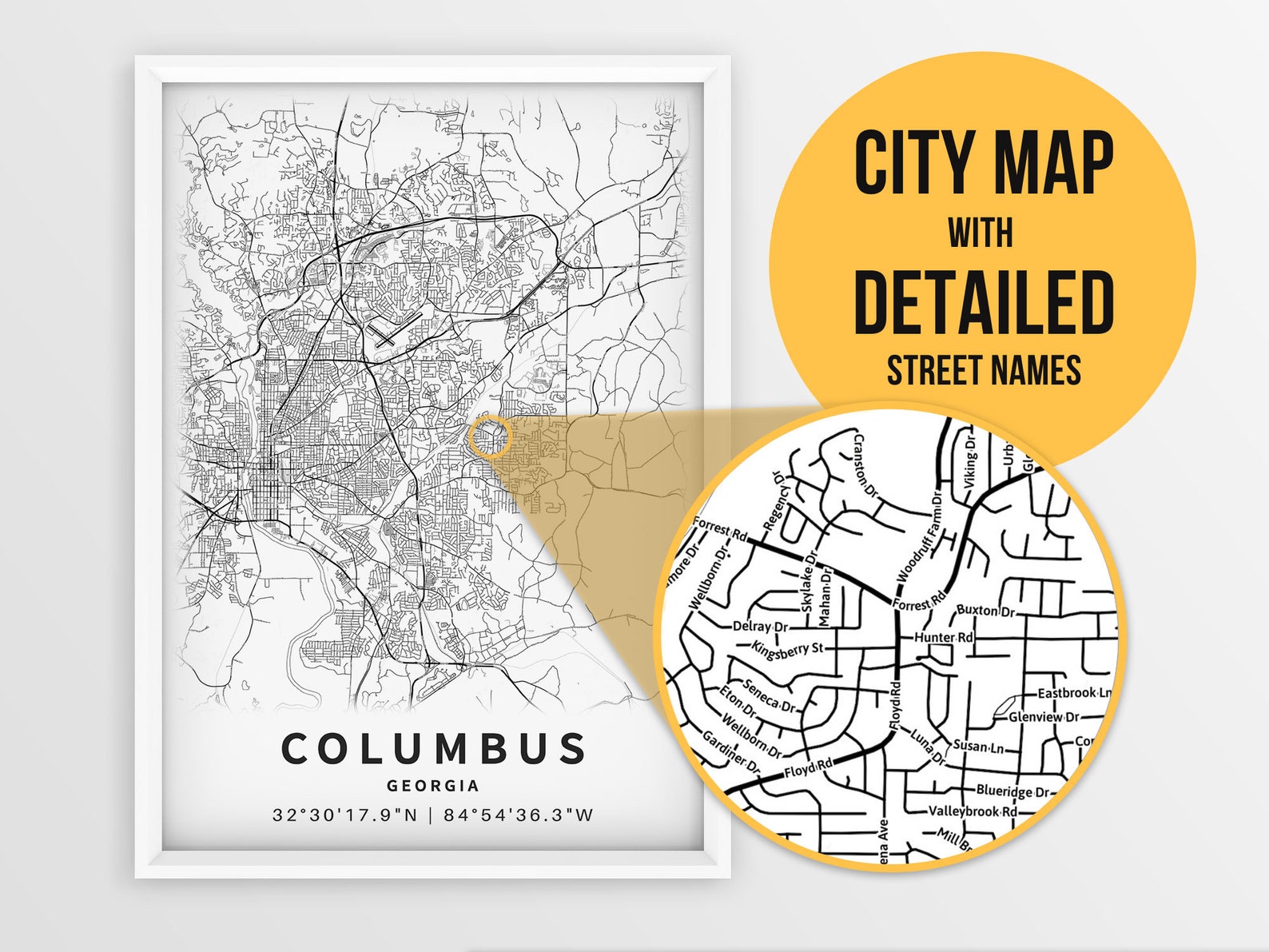 Printable Map of Columbus United States With Street Etsy
