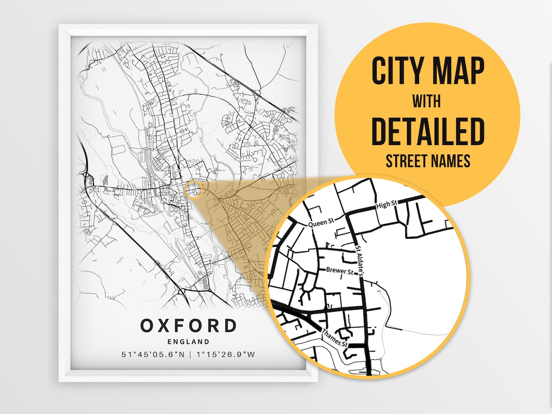 Printable Map of Oxford England United Kingdom With Street Etsy