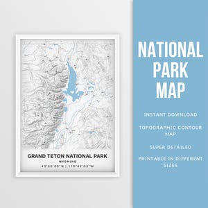 Grand Teton National Park Karte, Topographie Poster zum sofortigen Download - Sofortiger Download ~ Umrisskarte ~ Karte Poster ~ Wyoming wanderweg ~ Geschenk für Sie