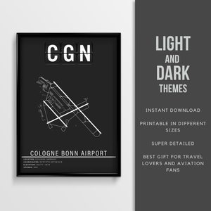 CGN Köln Bonn Airport Poster (Flughafen Köln/Bonn Konrad Adenauer) - Sofort Download \ Map Art \ Pilot Gift \ Wall Art \ Airport Karte