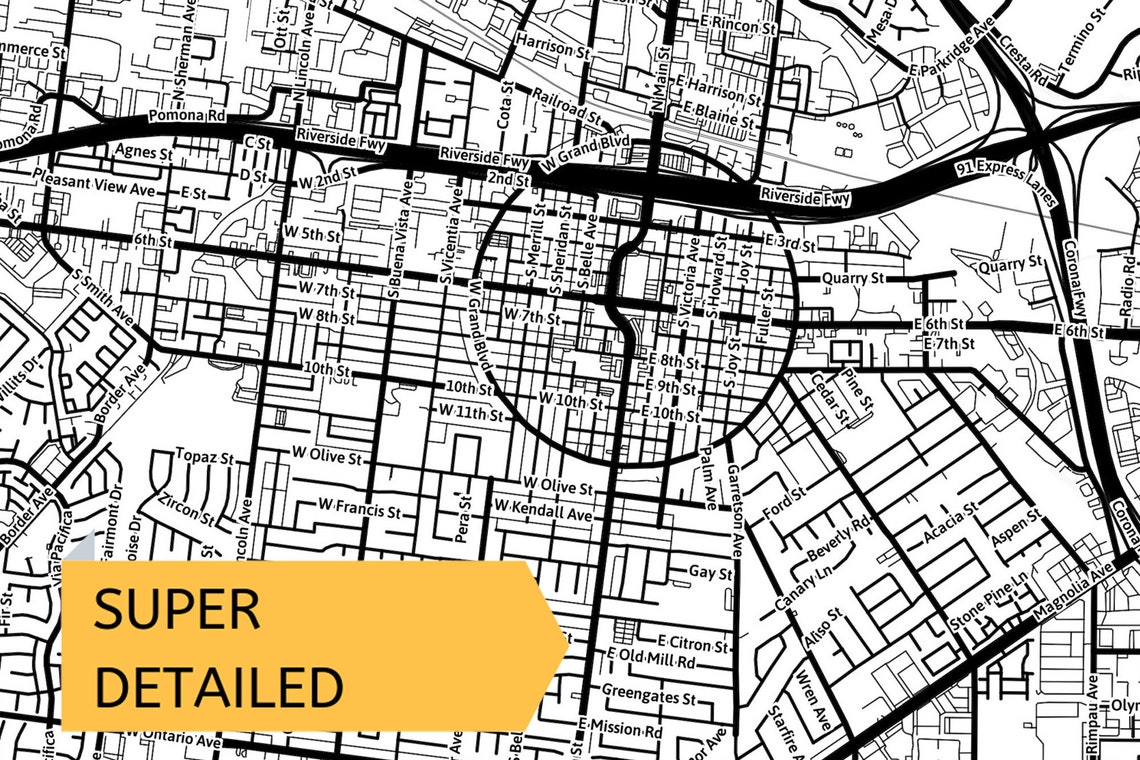 Printable Map of Corona California United States with street Etsy