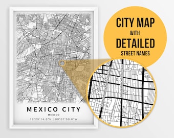 Printable Map of Mexico City, Ciudad de México with Street Names - Instant Download \ City Map \ Travel Gift \ City Poster \ Road Map Print