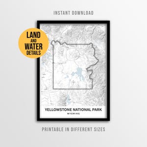 Yellowstone National Park Map Poster, Printable Wyoming Topography Print with Coordinates (Instant Download)