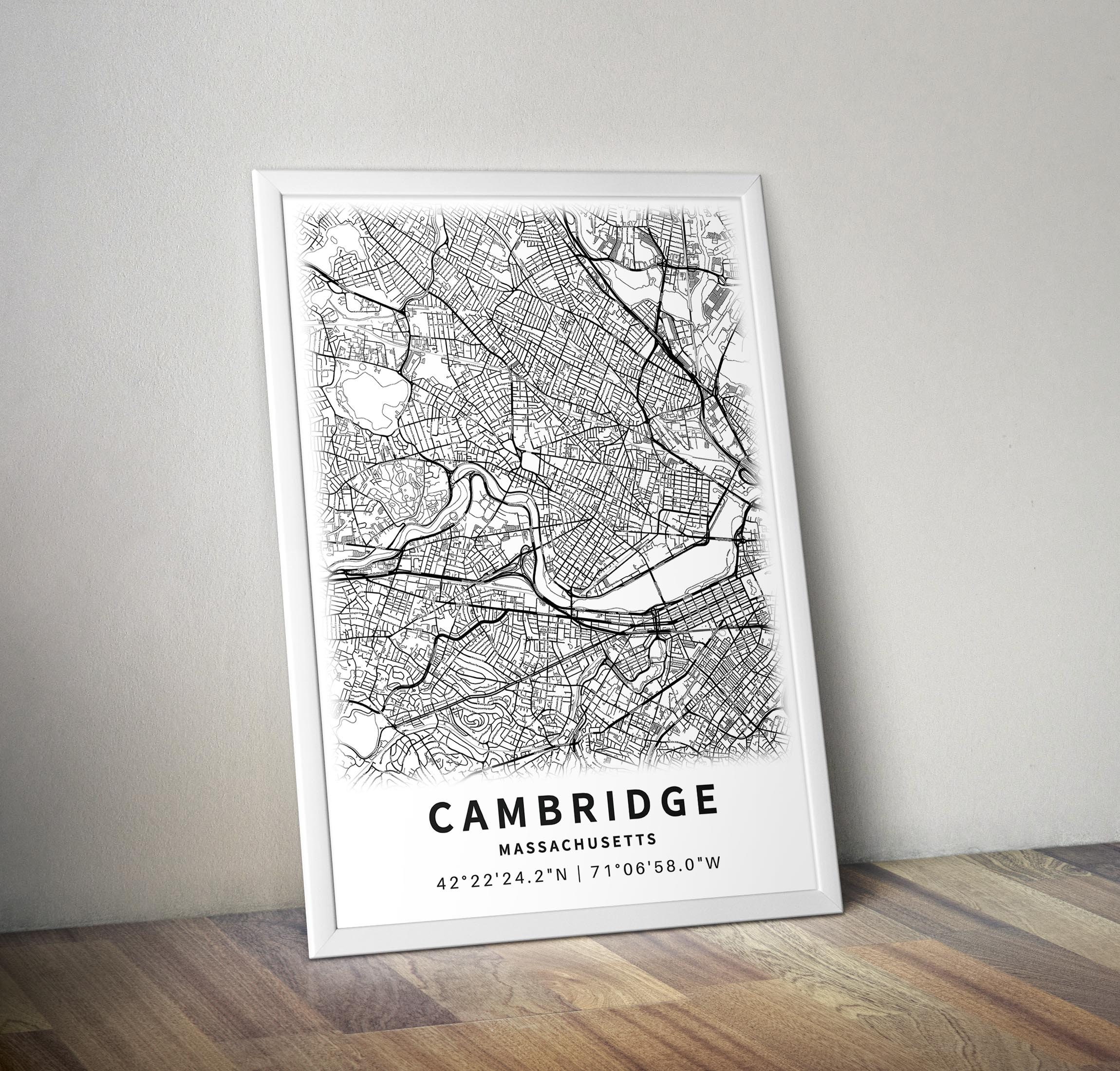 Printable Map of Cambridge Massachusetts MA With Street Names Etsy