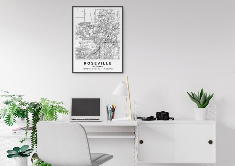 Printable Map of Roseville, California, USA with Street Names Instant Download City Map Travel Gift City Poster Road Map Print image 4