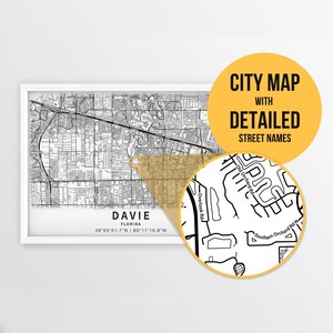 Afdrukbare kaart van Davie, Florida, VS met straatnamen - Instant Download \ Stadsplattegrond \ Reiscadeau \ Stadsposter \ Routekaart afdrukken \ Muurkunst