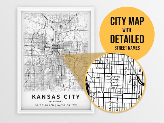 Mo In Usa Map Printable Map Of Kansas City Mo Missouri Usa City Map With | Etsy Uk