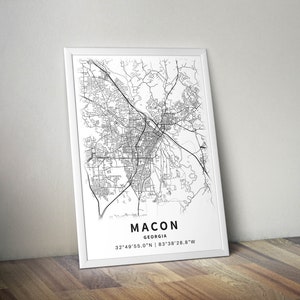 Printable Map of Macon, Georgia, USA With Street Names - Instant Download \ City Map \ Travel ...
