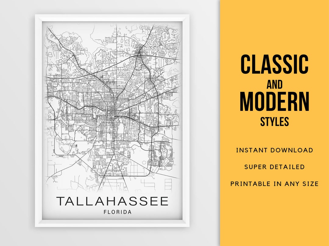 Printable Map of Tallahassee, Florida, United States Instant Download ...