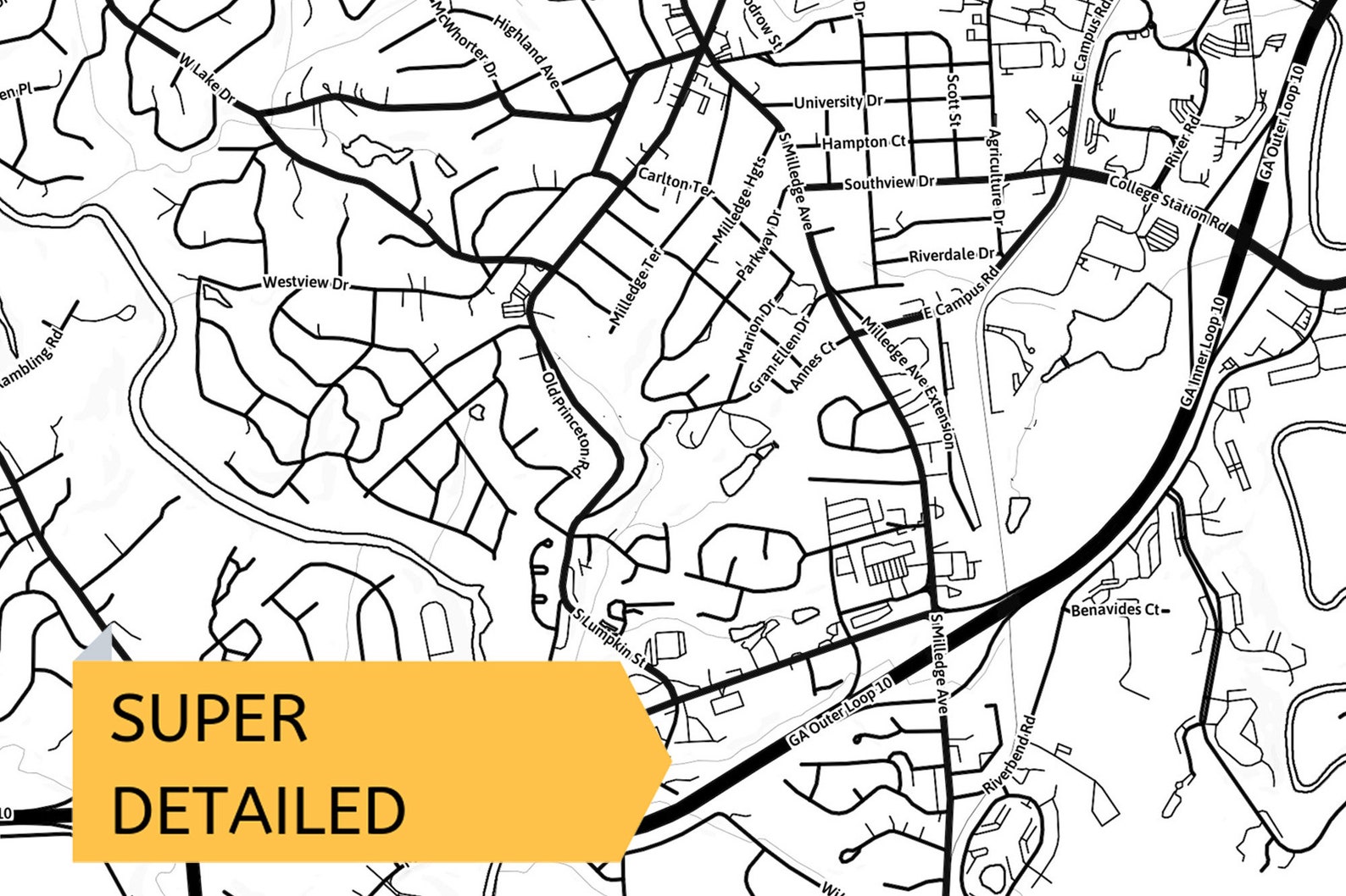 Printable Map of Athens GA United States With Street Etsy
