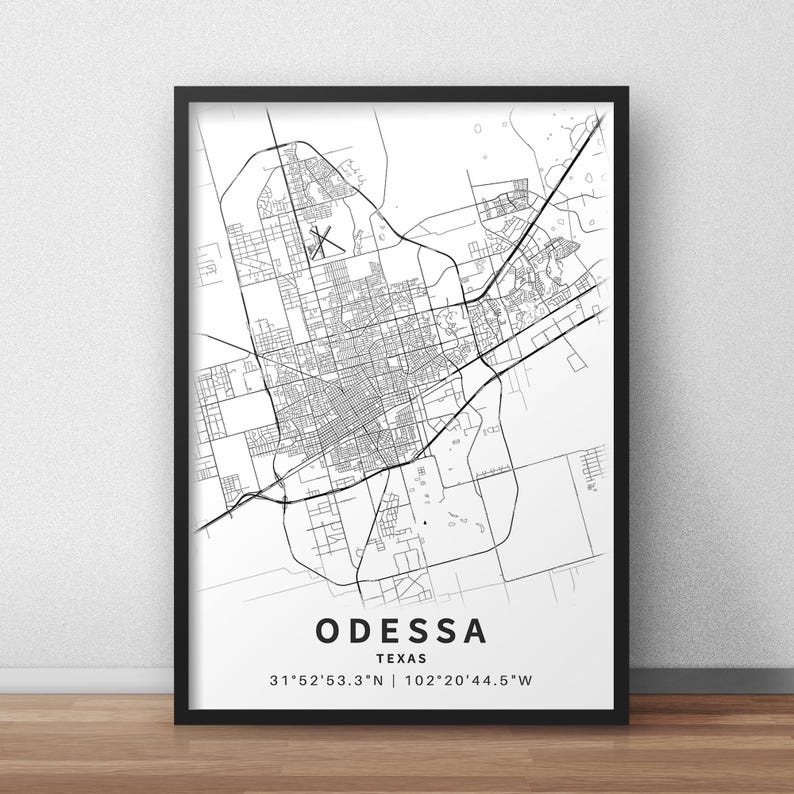 Printable Map of Odessa, Texas, USA With Street Names Instant Download