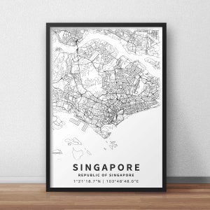 Carte imprimable de Singapour avec noms de rues - Téléchargement instantané \ Plan de la ville \ Cadeau de voyage \ Affiche de la ville \ Impression de carte routière \ Plan de rue image 7