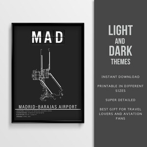 Cartel del aeropuerto de MAD Madrid–Barajas - Descarga instantánea \ Mapa del aeropuerto \ Idea de regalo \ Arte de la pared \ Imprimible \ Cartel de viaje de España