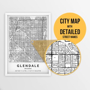 Printable Map of Glendale, Arizona, USA with Street Names - Instant Download \ City Map \ Travel Gift \ City Poster \ Road Map Print
