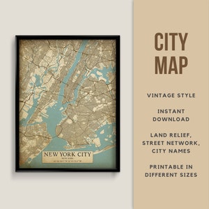 Vintage stijl kaart van New York, Verenigde Staten - Instant Download \ Stratenplan \ Wall Art \ Kaart Poster \ Antiek \ Kaart Print \ New York Gift