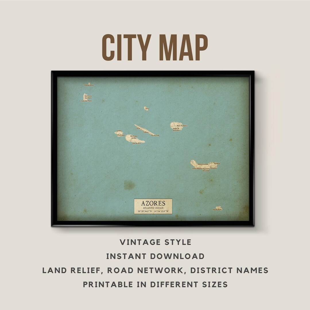 Printable Vintage Map of Azores, Portugal - Instant Download \ Açores ...