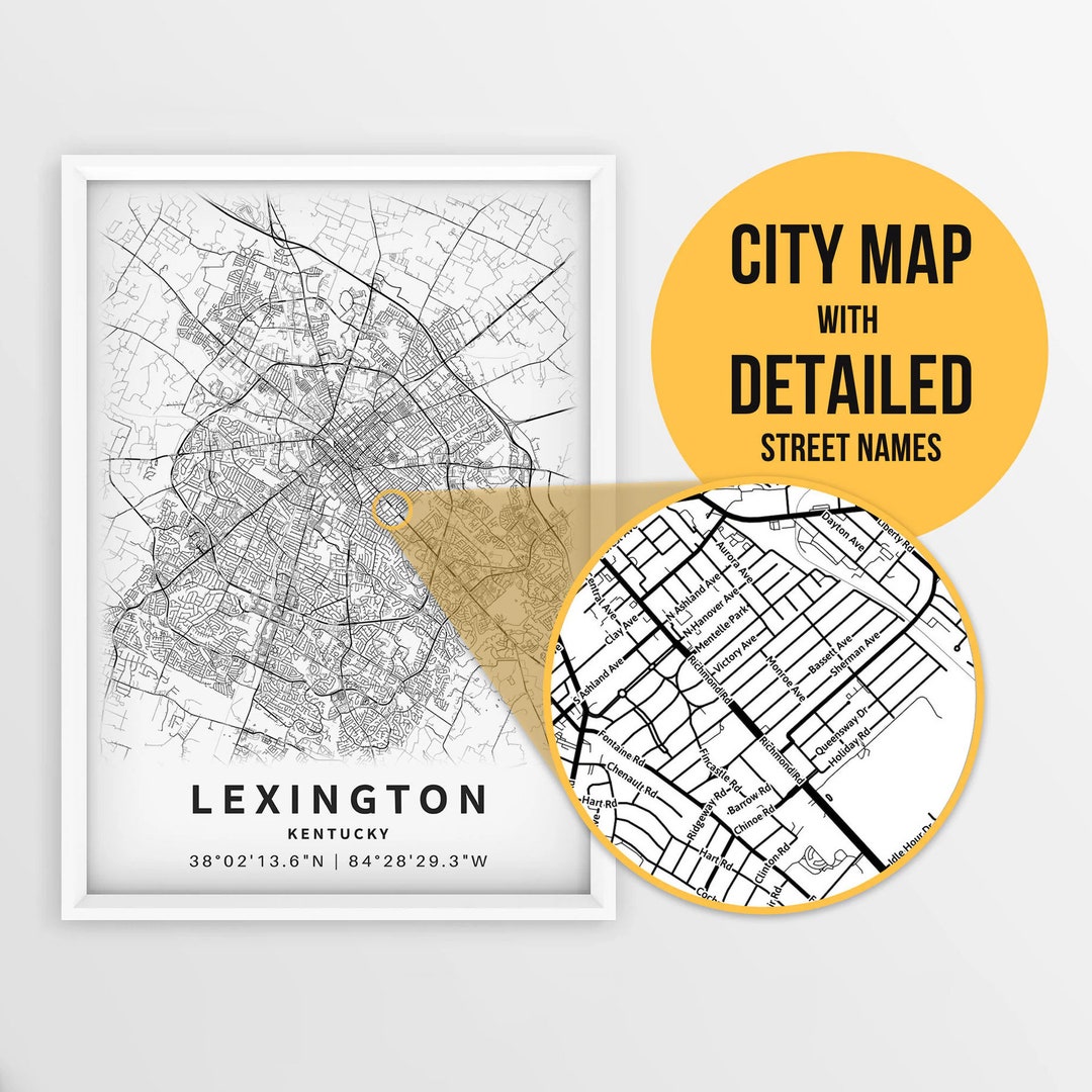 Printable Map Of Lexington Kentucky USA With Street Names Instant Il 1080xN.5342031221 7epm 