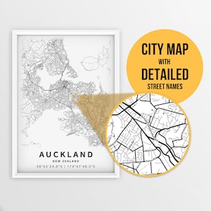 Druckbare Karte von Auckland, Neuseeland mit Straßennamen - sofortiger Download ~ Karte ~ ~ Karte ~ Stadt Poster ~ Strassenkarte