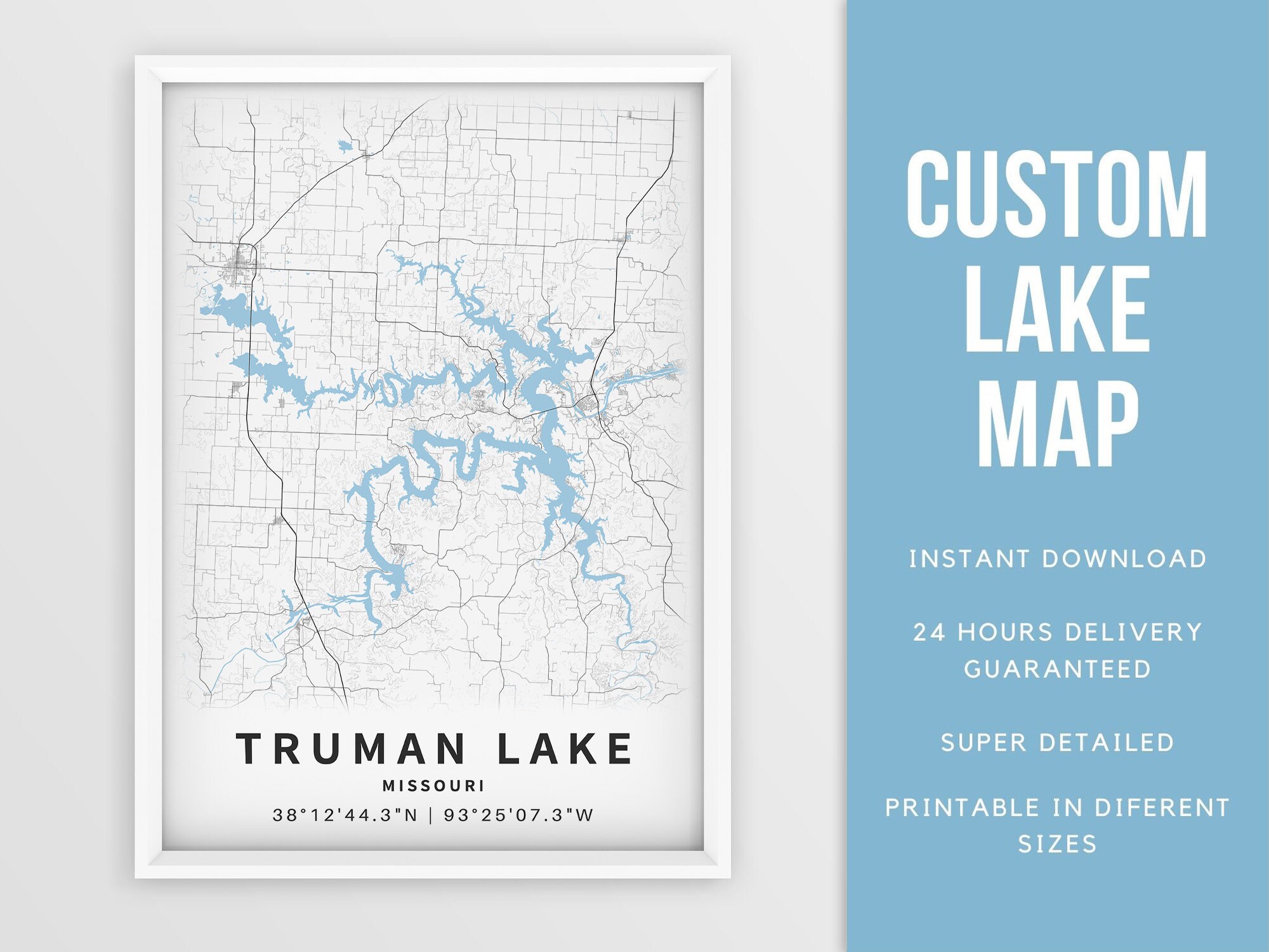 Printable Map of Truman Lake Missouri United States Etsy