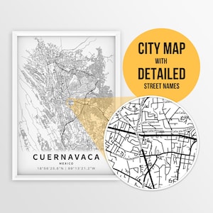 Cuernavaca, Jalisco, Mexiko mit Strassennamen zum Ausdrucken - Instant Download ~ Karte ~ ~ Stadt Karte ~ ~ Stadt Poster ~ Strasskarte Print