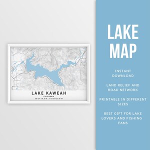 Mapa imprimible del lago Kaweah, California, EE. UU. - Descarga instantánea \ Mapa del lago \ Póster de mapa \ Decoración de casas junto al lago \ Vida en el lago \ Pesca \ Navegación