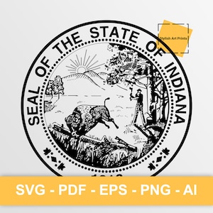 Sceau de l'État de l'Indiana, Indiana Vector Clipart - SVG \ PNG \ PDF \ Téléchargement instantané \ Découpe \ Signe de l'État \ Licence commerciale