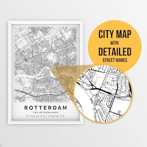 Mapa imprimible de Róterdam, Países Bajos con nombres de calles - Descarga instantánea \ Mapa de la ciudad \ Regalo de viaje \ Cartel de la ciudad \ Impresión de hoja de ruta