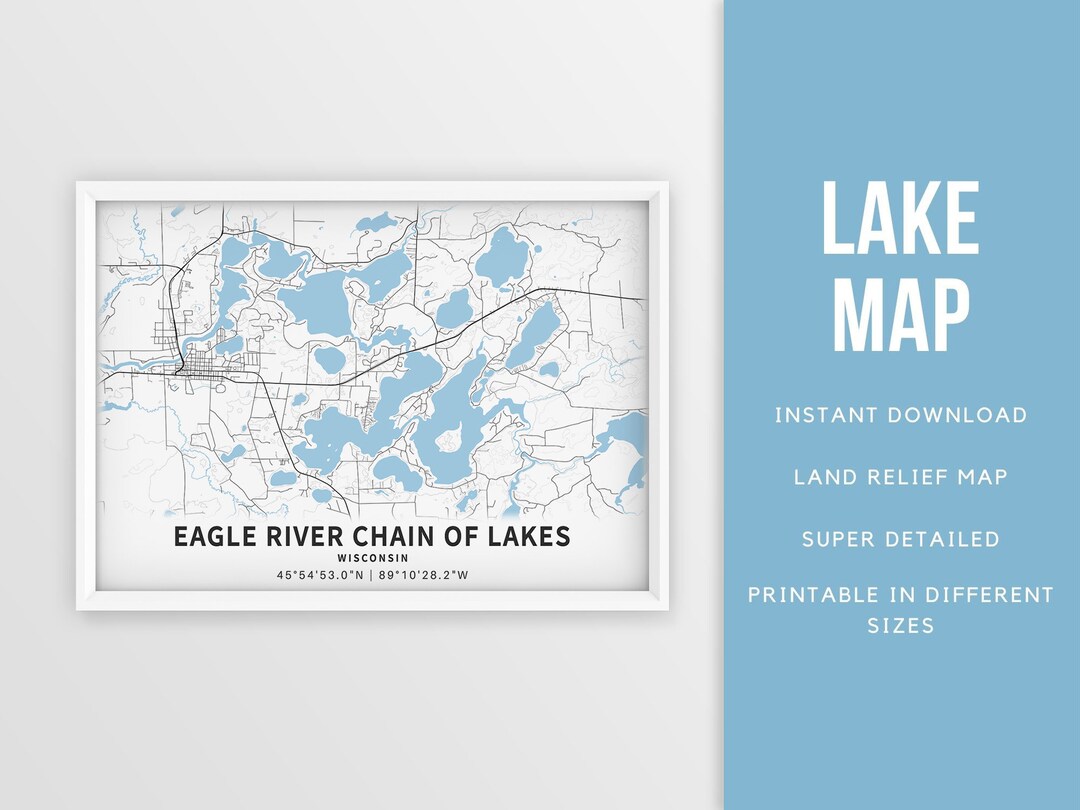 Printable Map of Eagle River Chain of Lakes Wisconsin United Etsy