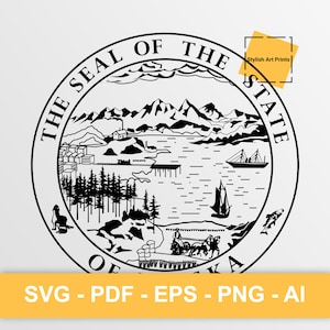 Sceau de l'État de l'Alaska, Alaska Vector Clipart - SVG \ PNG \ PDF \ Téléchargement instantané \ Découpe \ Signe d'État \ Licence commerciale