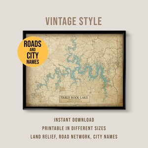 Table Rock Lake Vintage Style Map, Missouri Printable Lake House Poster (Instant Download)
