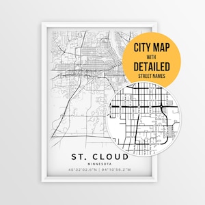St. Cloud Minnesota Map with Street Names, Printable St. Cloud City Poster (Instant Download)