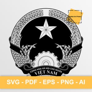 Vietnam coat of arms, Vietnam Vector Clipart - SVG \ PNG \ PDF \ Instant Download \ Cutting \ Vietnam Flag\ Vietnam Crest \ Vietnam emblem