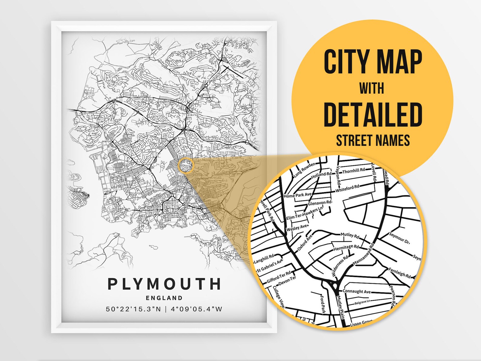 Printable Map Of Plymouth England United Kingdom With Street Etsy Il 1588xN.2565168251 P816