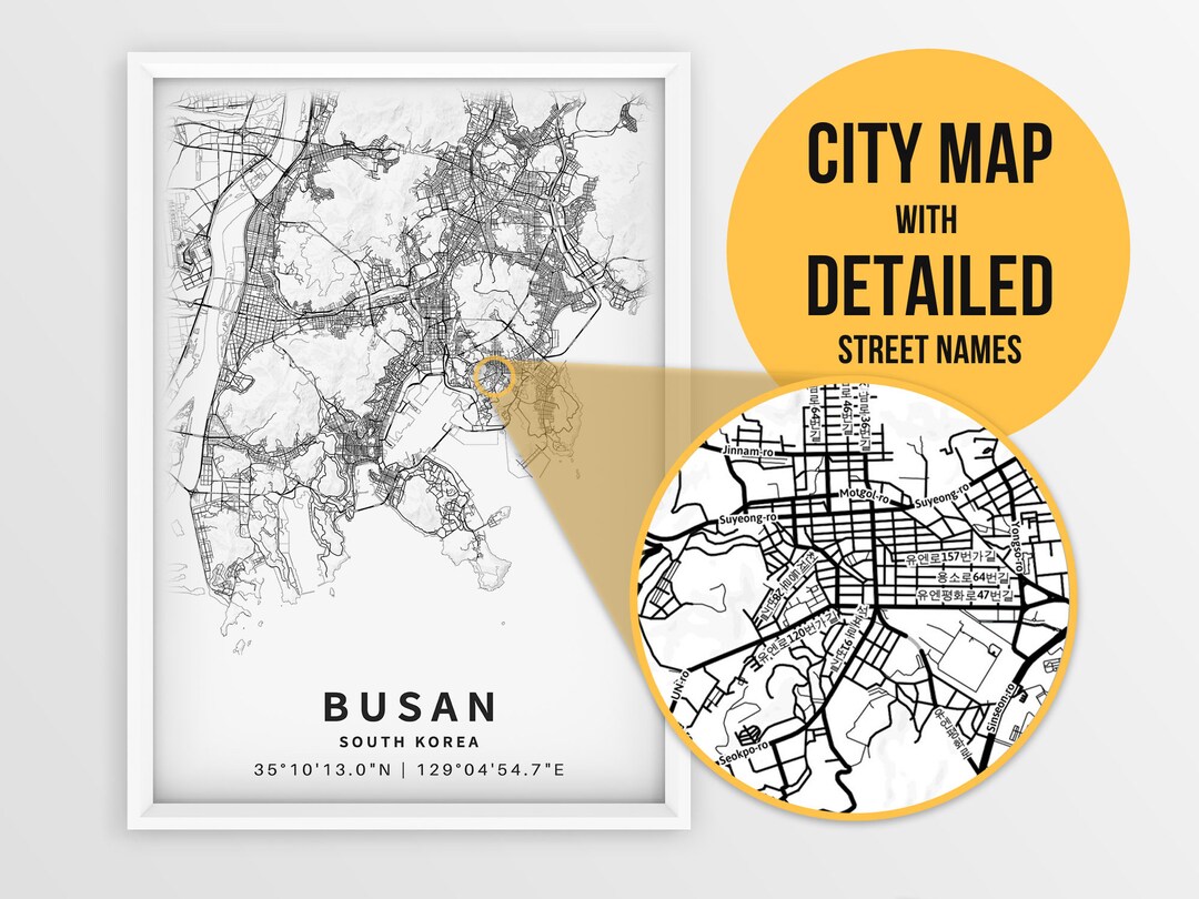 Printable Map of Busan South Korea 부산시 With Street Names - Etsy