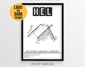 Helsinki Airport Poster, HEL Vantaa Airport Map, Finland Aviation Art (Instant Download)